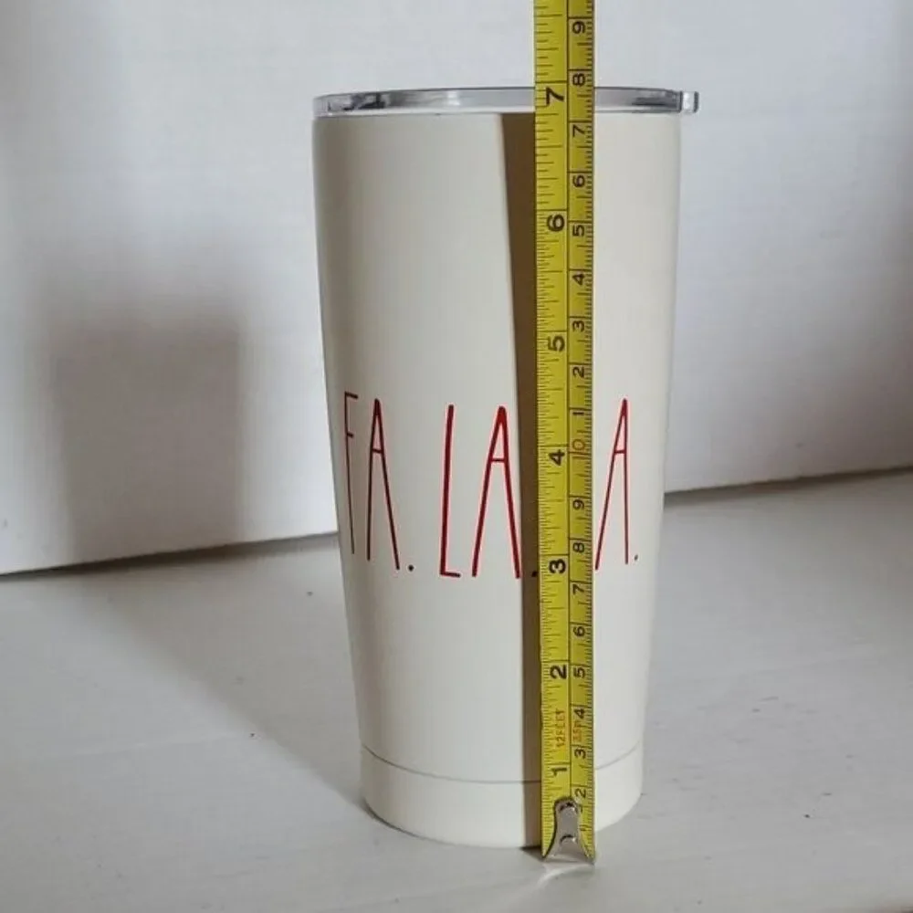 Rae Dunn 17 oz Fa LA LA Travel Tumbler Mug Cup STAINLESS STEEL White HOLIDAY